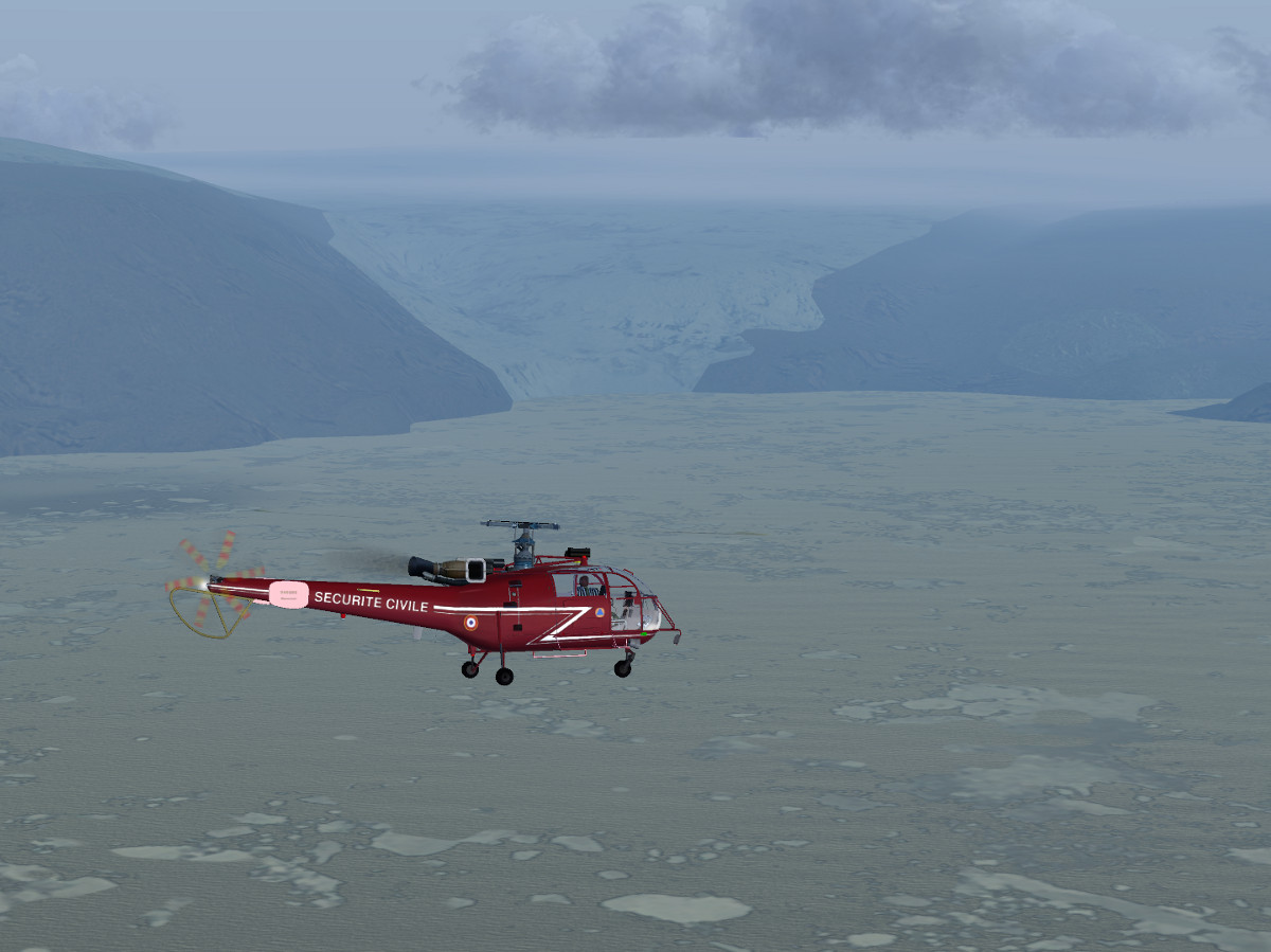 Screenshot of glacier terminus (snout) with ice on the terminal lake