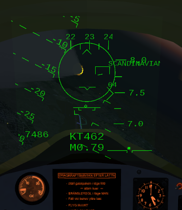 HUD in tactical mode. Shown after releasing an air-to-air RB-24J missile.