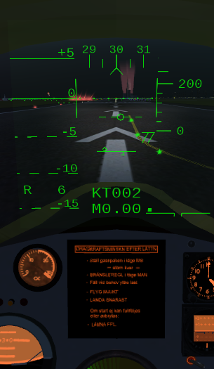 HUD in takeoff mode, showing the distance scale.