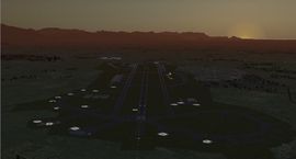 Aviano AB in the current version with custom buildings at dawn.