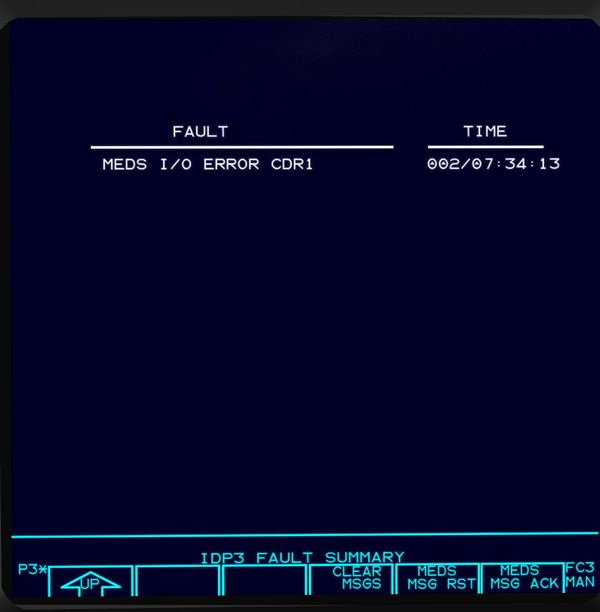 IDP FAULT SUMMARY display of the Space Shuttle