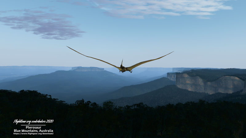 File:Pterosaur over Blue Mountains in Australia with signature blue haze (Flightgear 2020.x).jpg