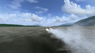 Taking off on water, showing the particles system