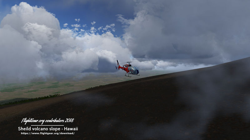 File:Gazelle on the slopes of a shield volcano in Hawaii showing overlay detail on ground (FlightGear 2018.x).jpg