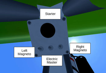 The Switch Panel, located at the wing root, is displayed when no instrument panel is installed