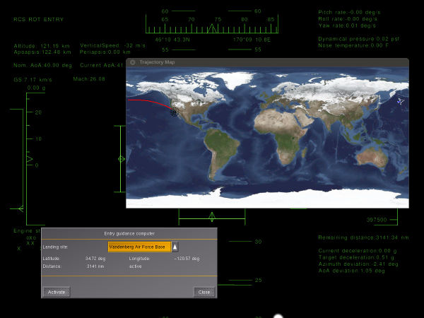 Groundtrack map and entry guidance computer for the Space Shuttle