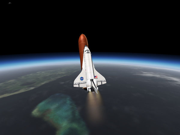 The Space Shuttle during an RTLS abort — after pitch around