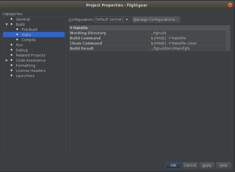 NetBeans config - flightgear make options