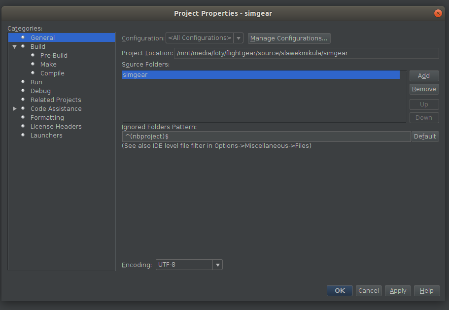 NetBeans config - simgear source configuration