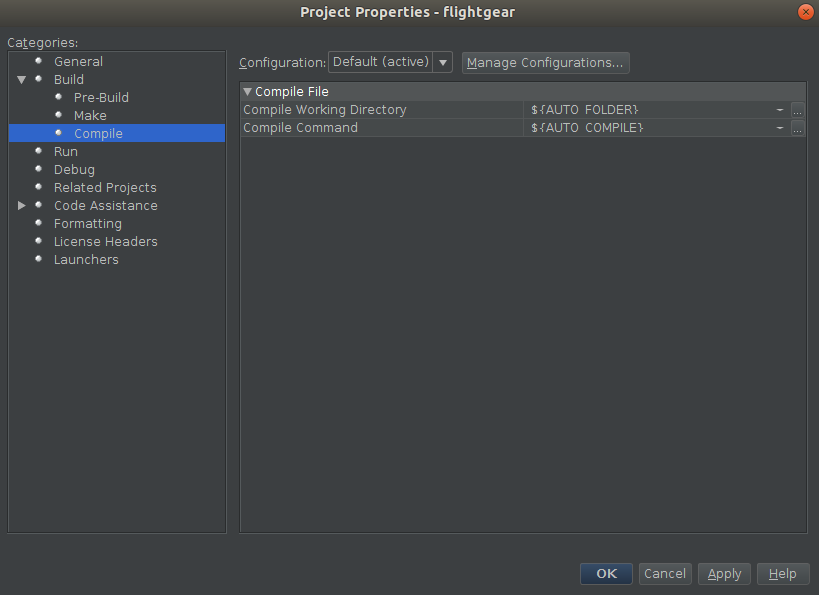 NetBeans config - flightgear compile options