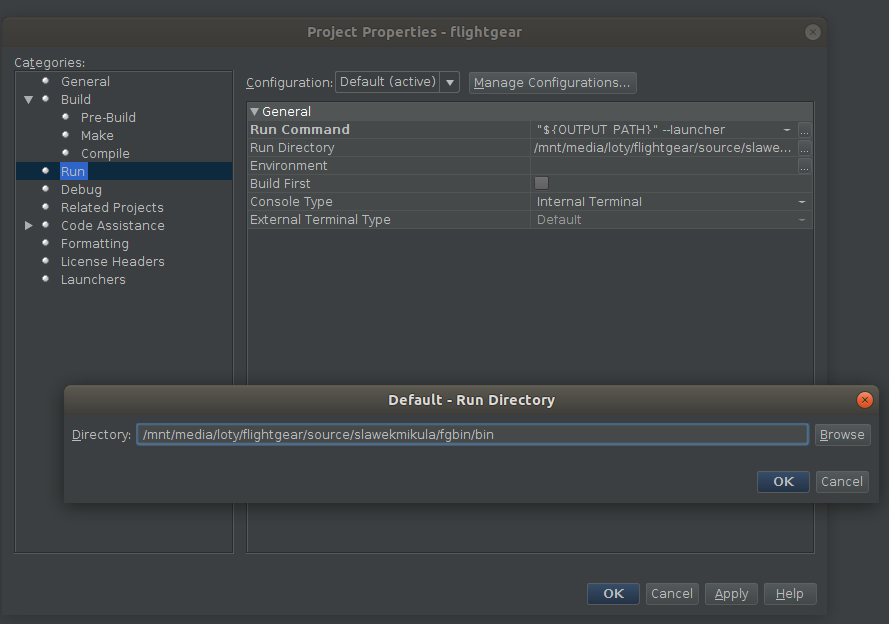 NetBeans config - flightgear run options