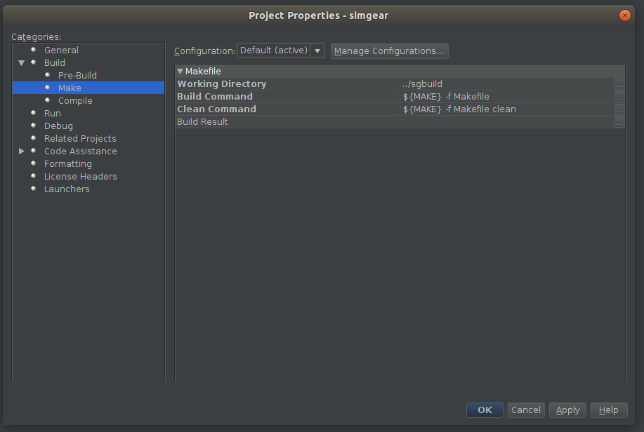 NetBeans config - simgear make options