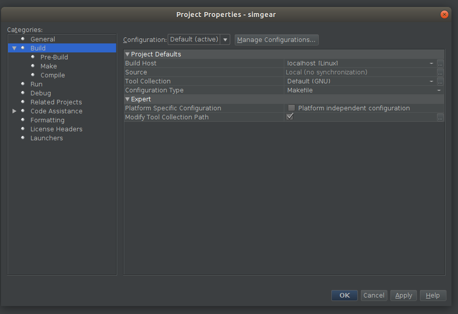 NetBeans config - simgear build options