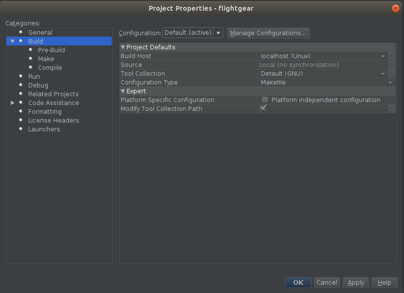 NetBeans config - flightgear build options