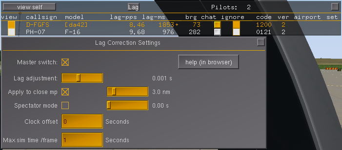 File:Lag Correction Settings and Pilot List dialogs in FlightGear 2020.3.4.png