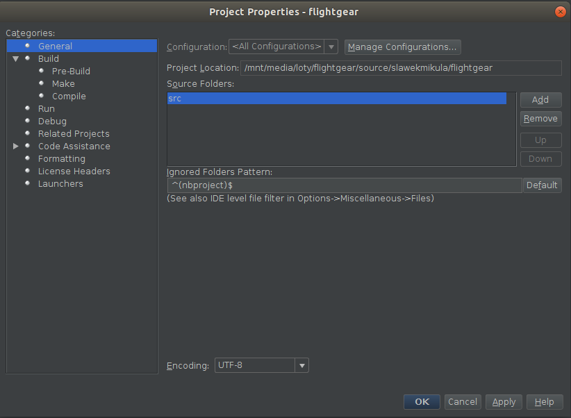 NetBeans config - flightgear source configuration
