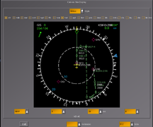 Screenshot showing Gijs' NavDisplay using the Airbus style created by artix in a PUI dialog with an embedded Canvas widget to render the ND and the corresponding widgets.