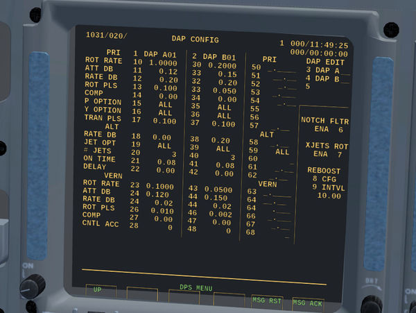 DAP utility display of the Space Shuttle