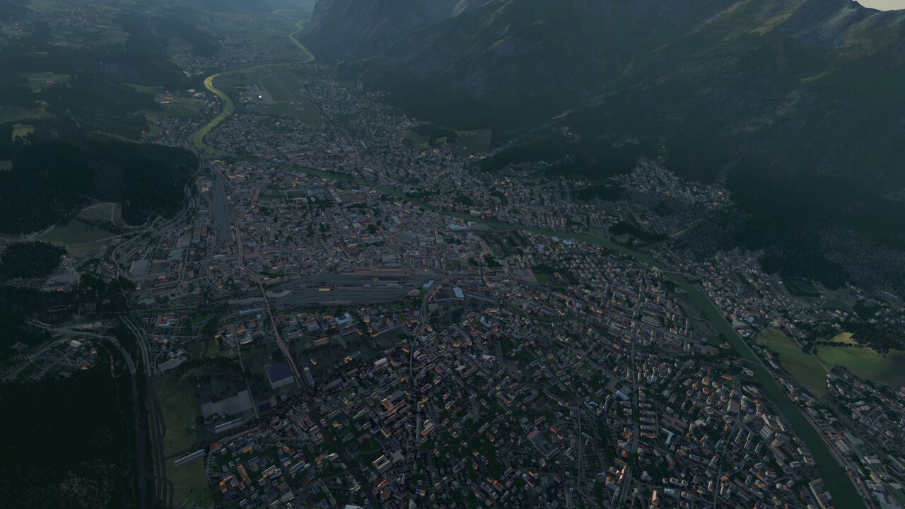 View over Innsbruck in FlighGear 2020.3 LTS with OSM2City worldbuild