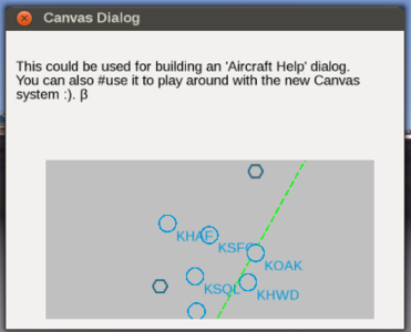 Screen shot showing TheTom's modified demo dialog with a MapStructure based map that has clipping and event handling applied, i.e. can respond to common mouse events in order to either display tooltips or support drag&drop-style GUI dialogs for editing map-like displays, e.g. for creating an Advanced weather GUI[4]. Particular care must be taken to formalize z-index handling (rendering priority) for each MapStructure layer, which is something we still need to work out, especially for possibly overlapping symbols...