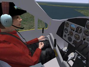 The cockpit with ultra realistic (animated) pilot
