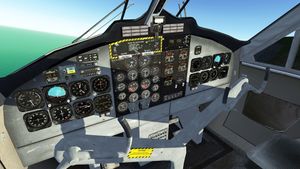Cockpit des Twin Otter mit Innenbeschattung