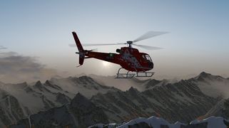 Snow accumulates more on slopes that are less steep. Morning Mountain flight in FlightGear