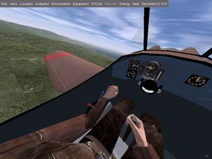 Cockpit with pilot, instruments and joystick