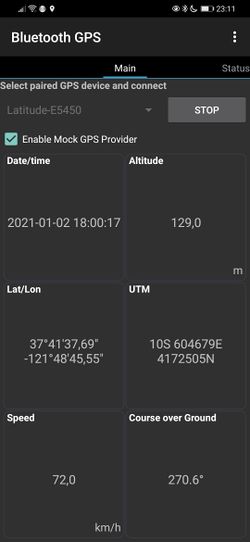 Bluetooth GPS main screen