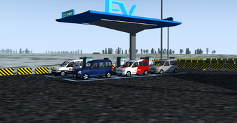 Followme EVs in a charging station, showing the dynamic scenery object system