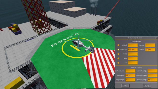 A screenshot of the EC135-P2 on oilrig "Amethyst" and the coordinates position.