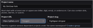 dialog that allows one to enter the project name, URL and slug for a fork