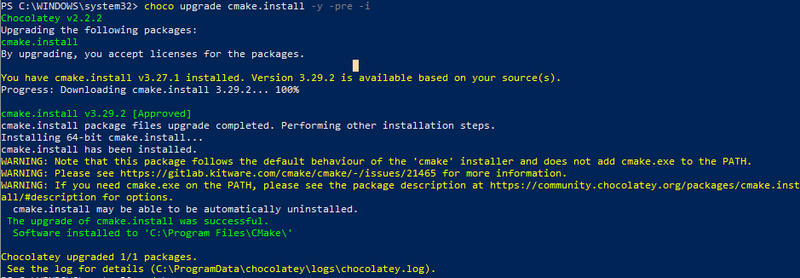 File:CMake Windows PowerShell Chocolatey install or upgrade.png