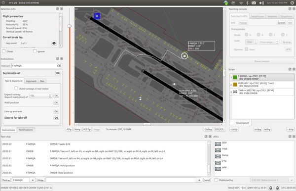 ATC-pie taxi instruction tool used at Dubai international airport