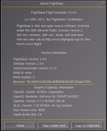 The about dialog in FG 3.0 with extended graphics information