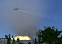Dropping a water salvo over a wildfire