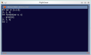 Canvas-based Interactive Nasal REPL running in a heavily down-stripped FlightGear version that only provides the most essential subsystems