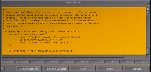 The Nasal console in FG 3.0 with copy/paste buttons